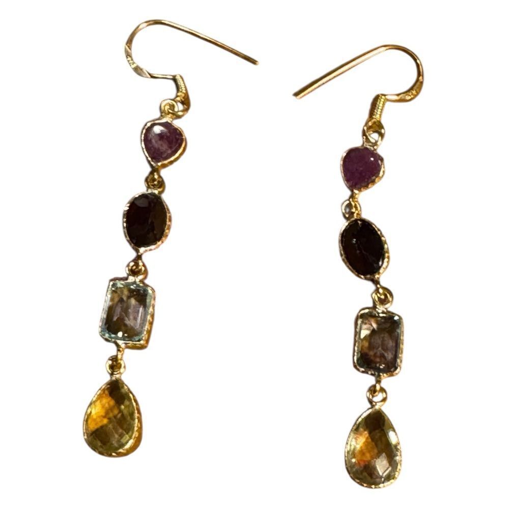 Elegant Sterling Silver gold plated Multi-Stone Drop Earrings